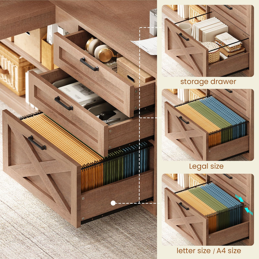 61" L Shaped Office Desk with Drawers and Storage B422