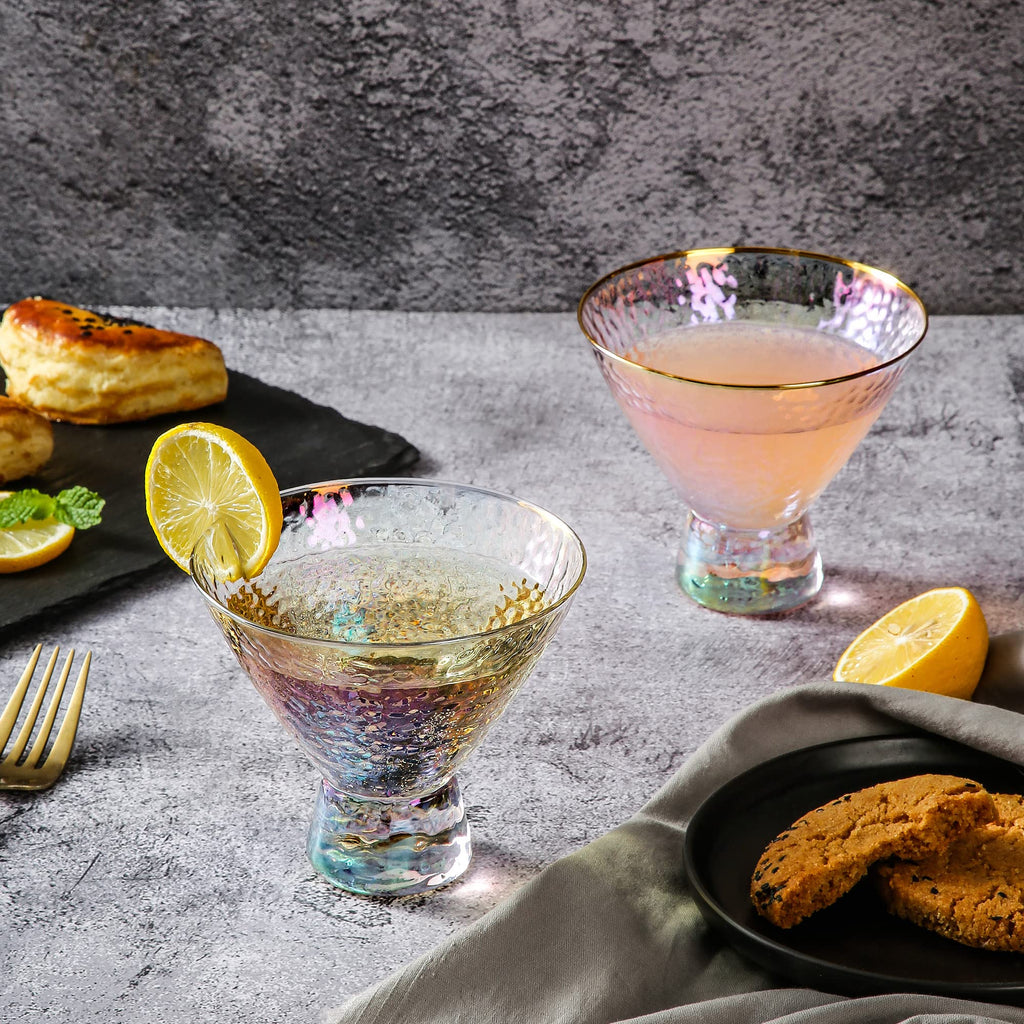 Stemless Martini Glasses Set of 2 Gold Rim G5001