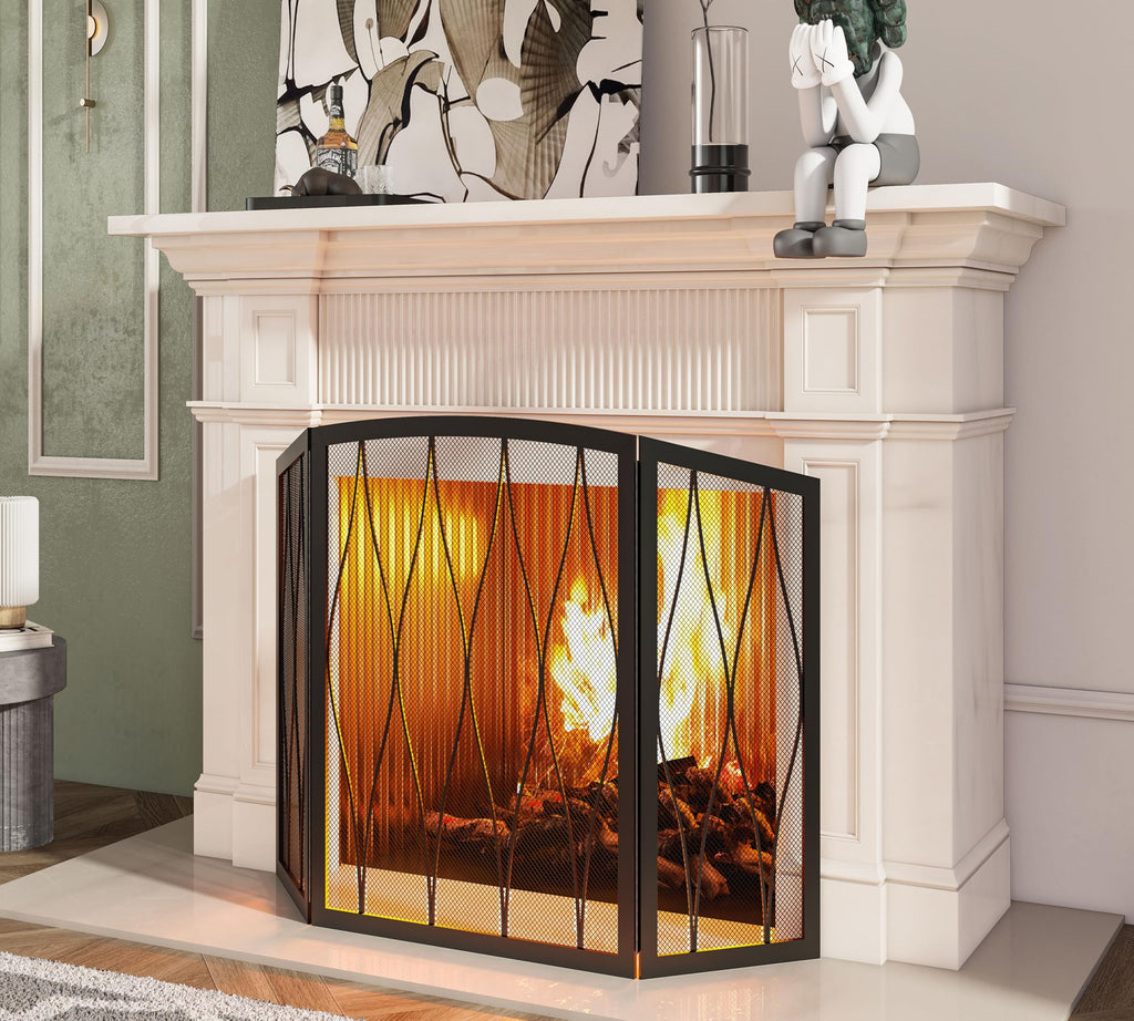 Childproof 3-Panel Wrought Iron Fireplace Screen X3928