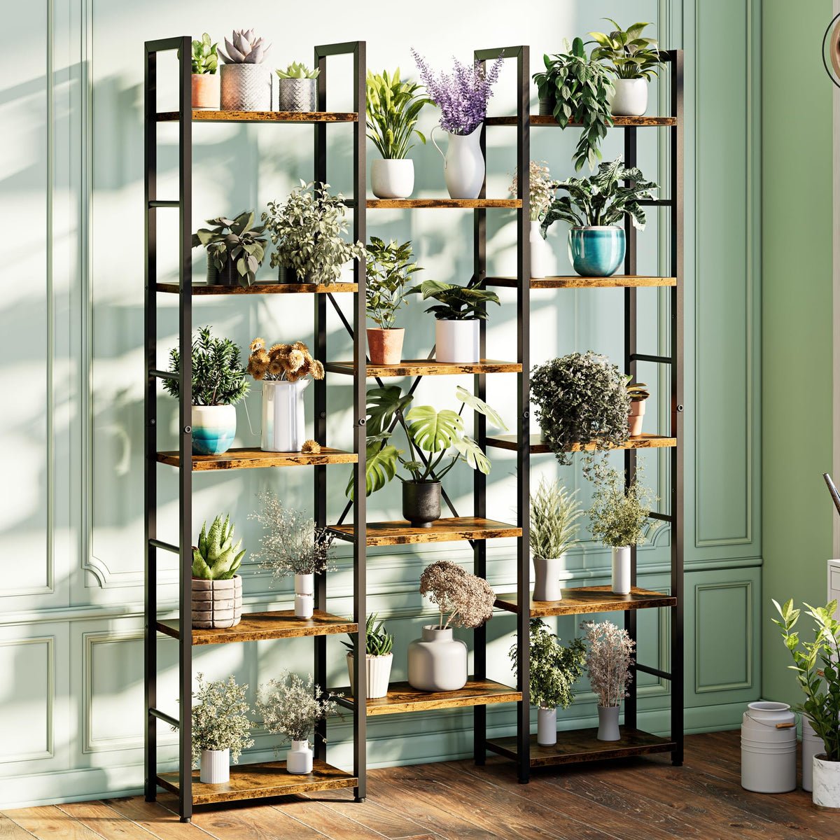 5 Tier Rustic Wood & Metal Bookshelf C183126