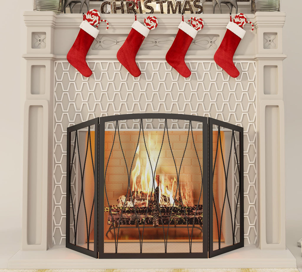 Childproof 3-Panel Wrought Iron Fireplace Screen X3928